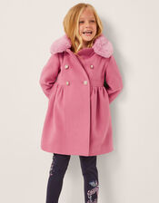 Natalia Faux Fur Collar Double-Breasted Coat, Pink (PINK), large