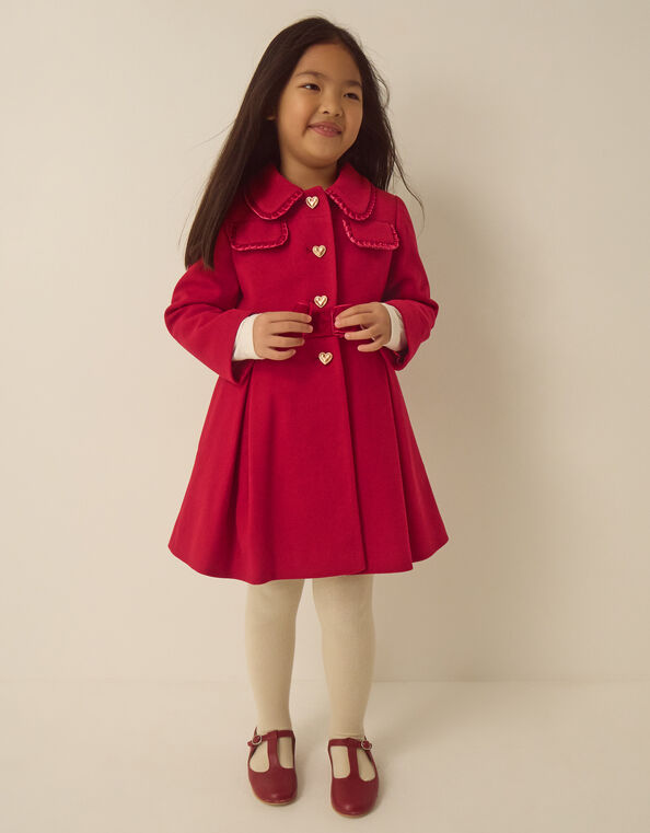 Velvet Bow A-Line Coat, Red (RED), large
