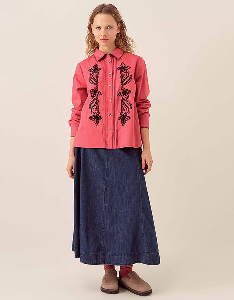 East Sumeera Embroidered Cotton Shirt, Pink (DUSKY PINK), large