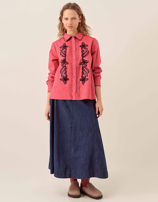 East Sumeera Embroidered Cotton Shirt, Pink (DUSKY PINK), large