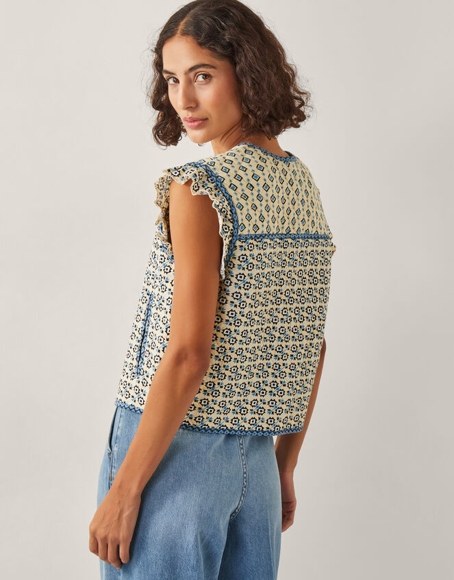 Judy Geometric Quilted Waistcoat, Ivory (IVORY), large