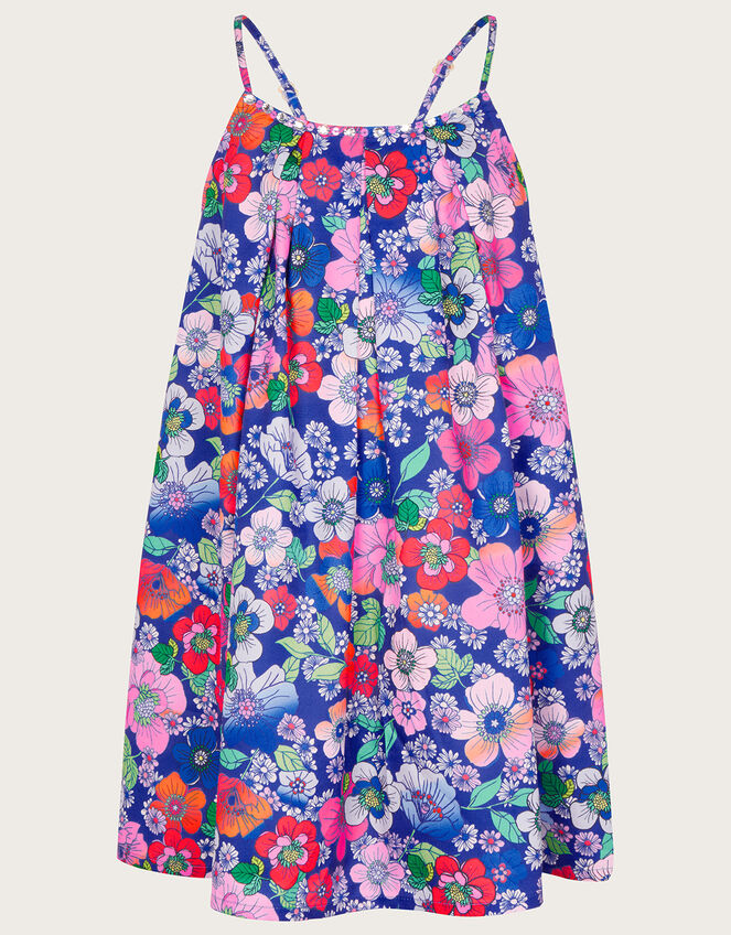 Retro Floral Dress, Blue (BLUE), large