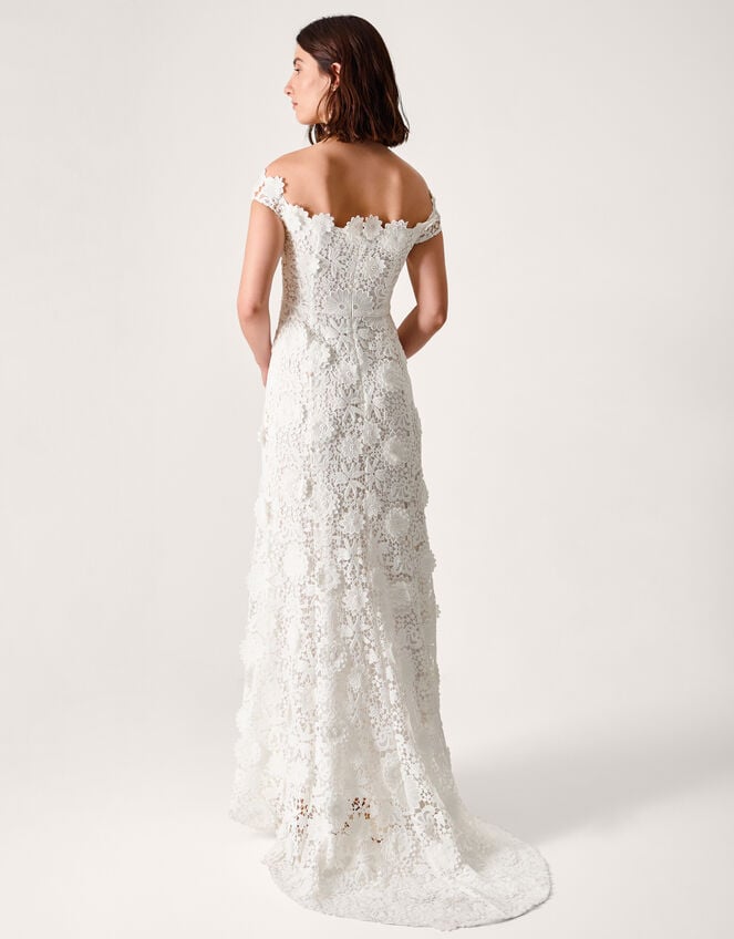 Clare Floral Embroidered Bardot Bridal Dress, Ivory (IVORY), large