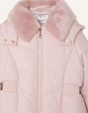 Shirred Waist Padded Coat, Pink (PALE PINK), large