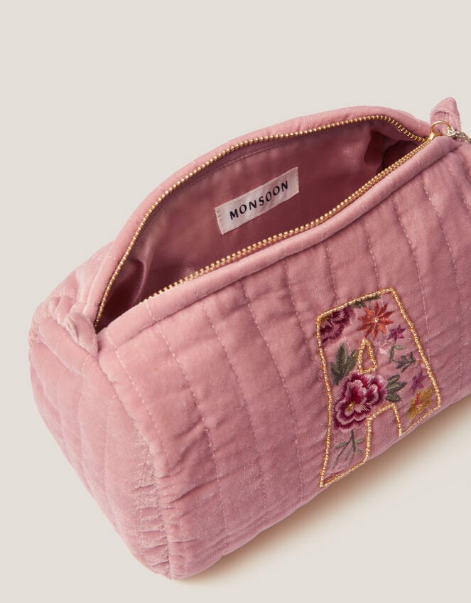 Floral Initial Quilted Beauty Bag, Pink (PINK), large