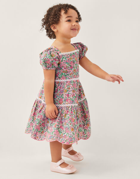 Baby Broderie Floral Puff-Sleeve Dress, Pink (PINK), large