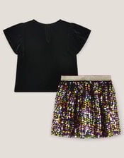 Velvet Bow Top & Sequin Skirt Set, Black (BLACK), large