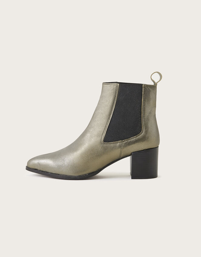 Metallic Leather Ankle Boots, Pewter (PEWTER), large
