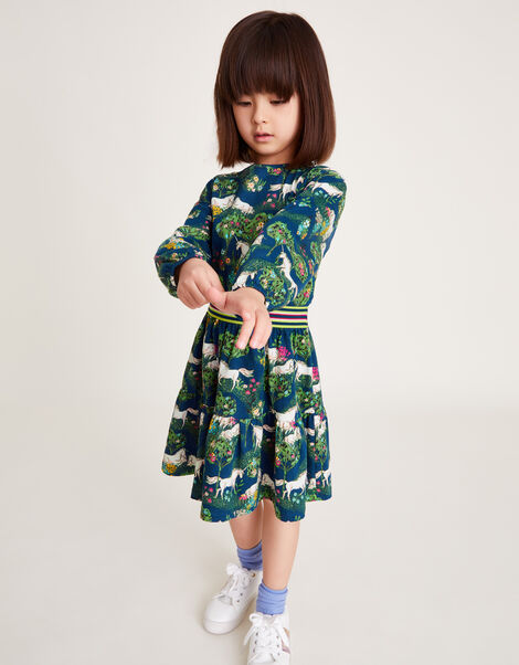 Unicorn Long Sleeve Jersey Dress, Blue (NAVY), large