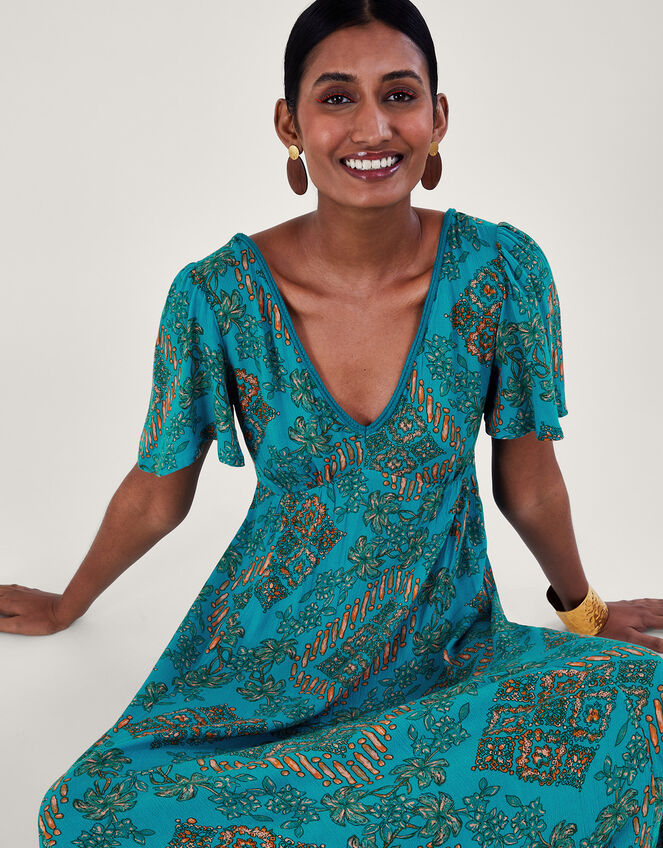 Print Midi Dress, Blue (TURQUOISE), large