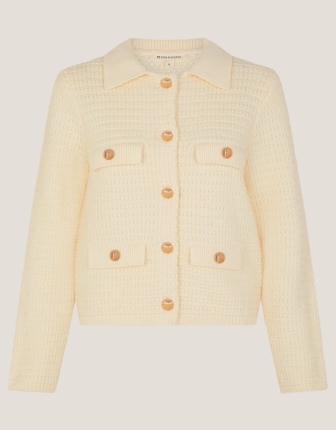 Coby Collar Cardigan, Ivory (IVORY), large