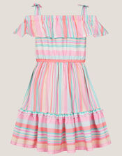 Stripe Woven Ruffle Dress, Multi (MULTI), large