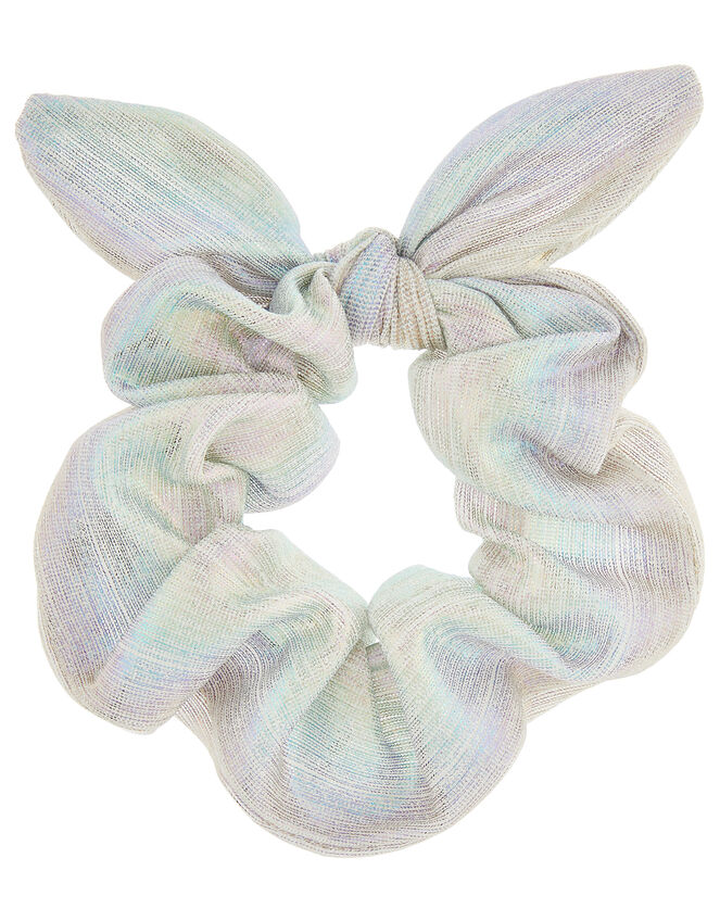 Rainbow Shimmer Pleated Bow Scrunchie, , large
