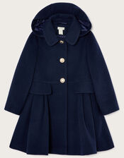 Flap Pocket Hooded Coat, Blue (NAVY), large