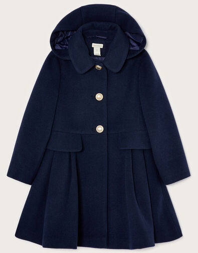 Flap Pocket Hooded Coat Blue, Blue (NAVY), large