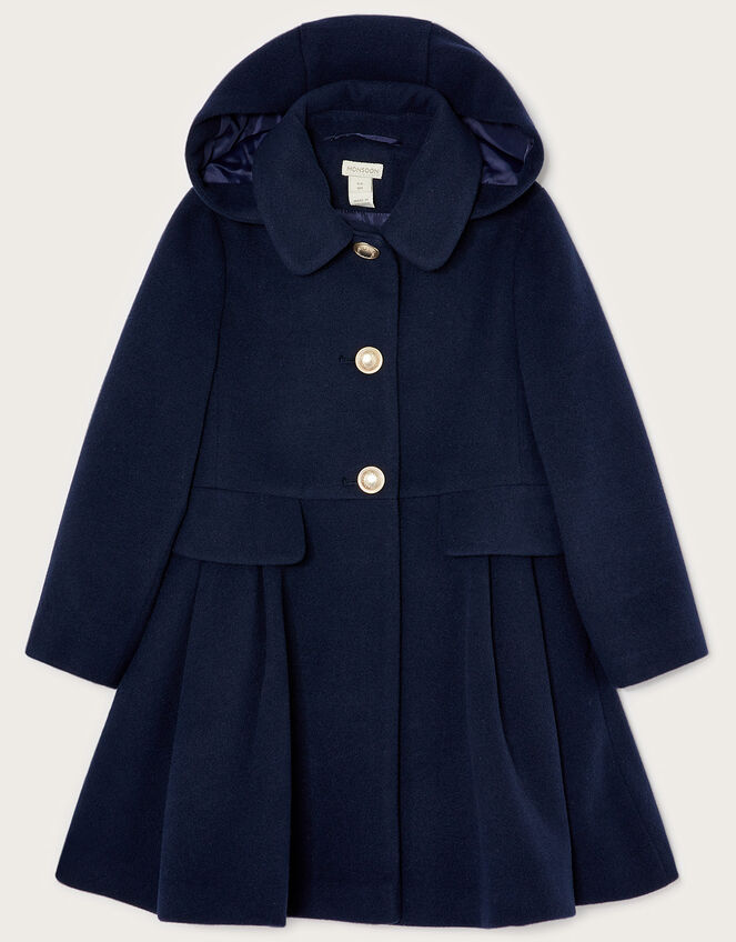 Flap Pocket Hooded Coat Blue | Girls' Coats & Jackets | Monsoon Global.
