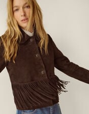 Maude Fringe Suede Jacket, Brown (CHOCOLATE), large