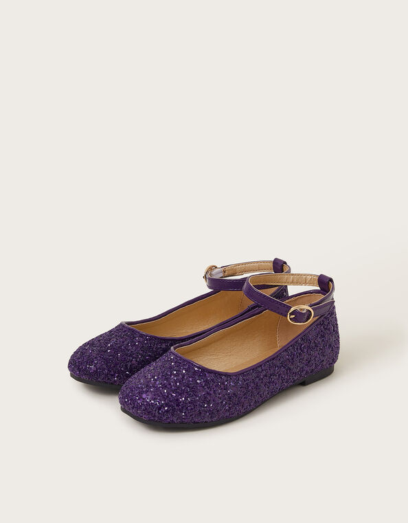 Glitter Buckle Ballet Flats, Purple (PURPLE), large