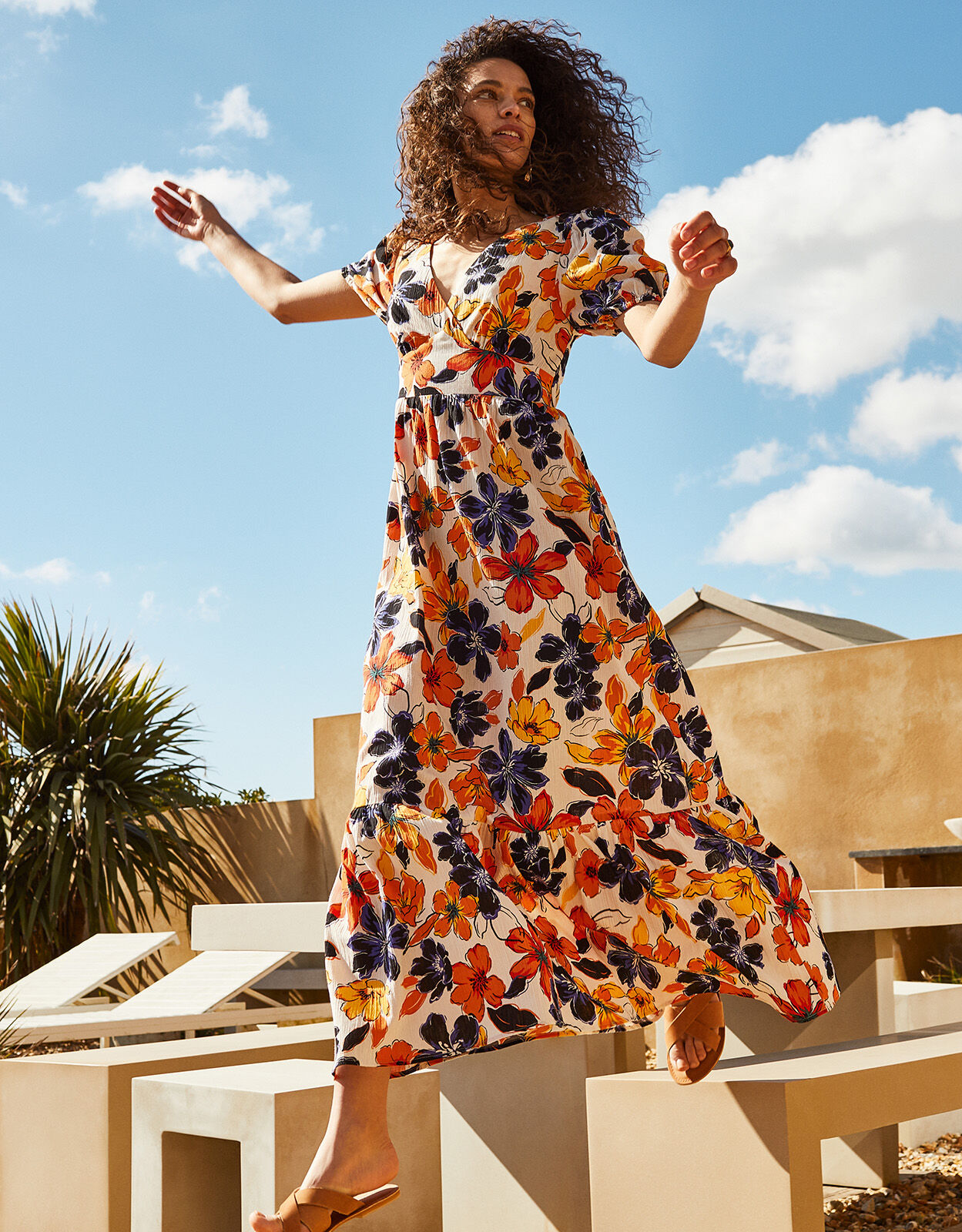 Floral Maxi Dress in Pure Cotton Orange Maxi Dresses Monsoon