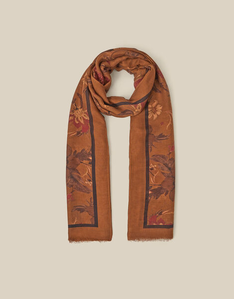Princella Floral Print Scarf, Yellow (OCHRE), large