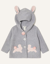 Newborn Bunny Knit Cardigan, Grey (GREY), large