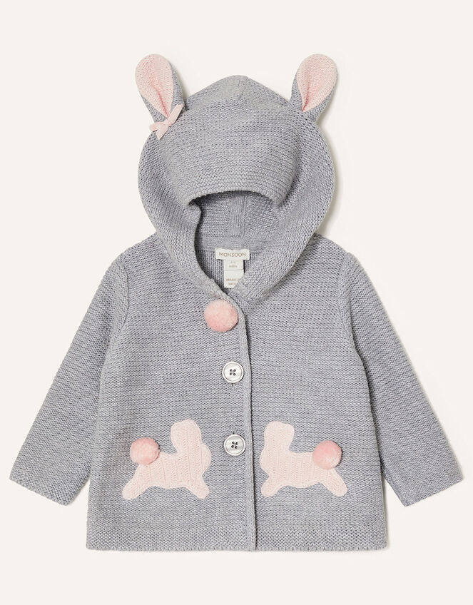 Newborn Bunny Knit Cardigan, Grey (GREY), large