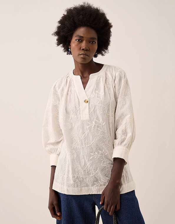 East Ateta Tonal Embroidered Blouse, Ivory (IVORY), large