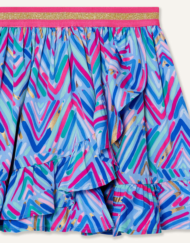 Chevron Foil Print Skirt, Blue (BLUE), large