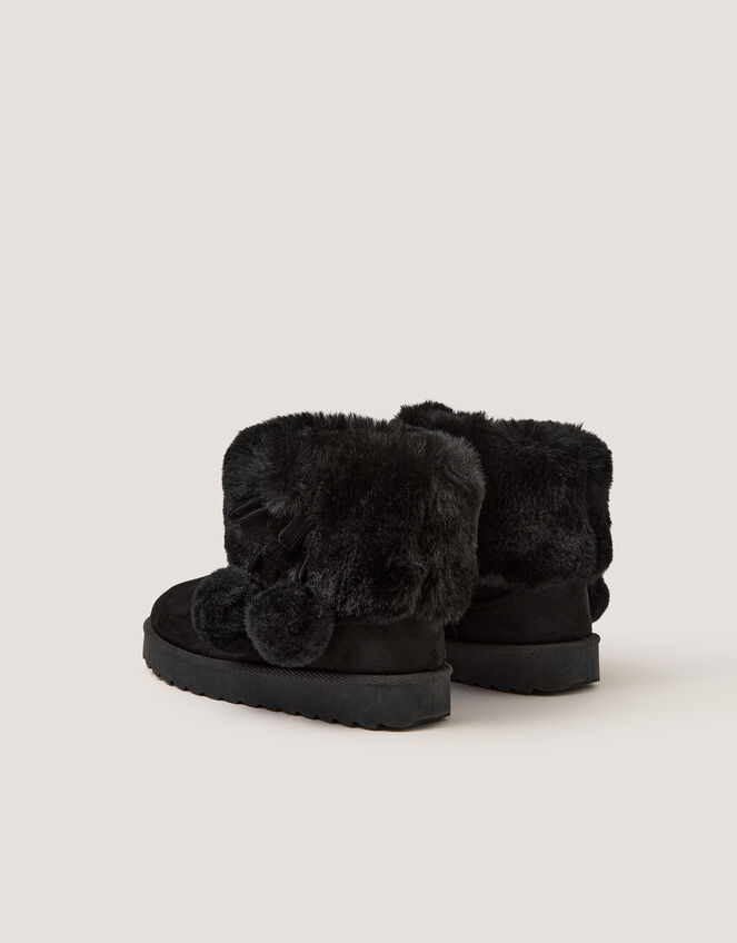 Fluffy Pom Ankle Boots, Black (BLACK), large