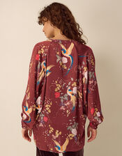 Clemence Seraphine Floral Print Satin Blouson Blouse, Red (BURGUNDY), large