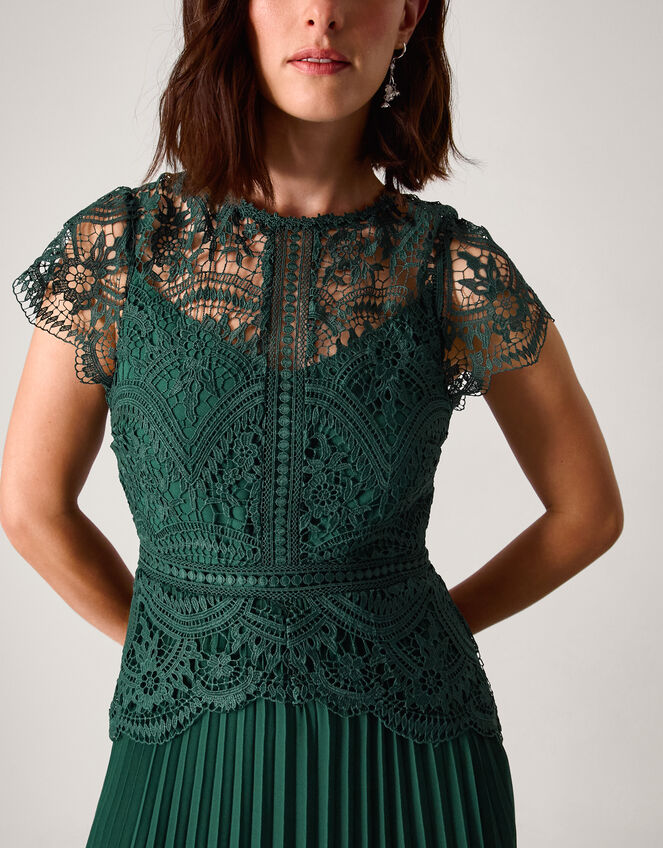 Monica Lace Pleated Bridesmaid Dress, Green (DARK GREEN), large