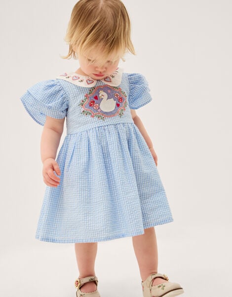 Baby Swan Embroidered Dress & Knickers Set, Blue (BLUE), large