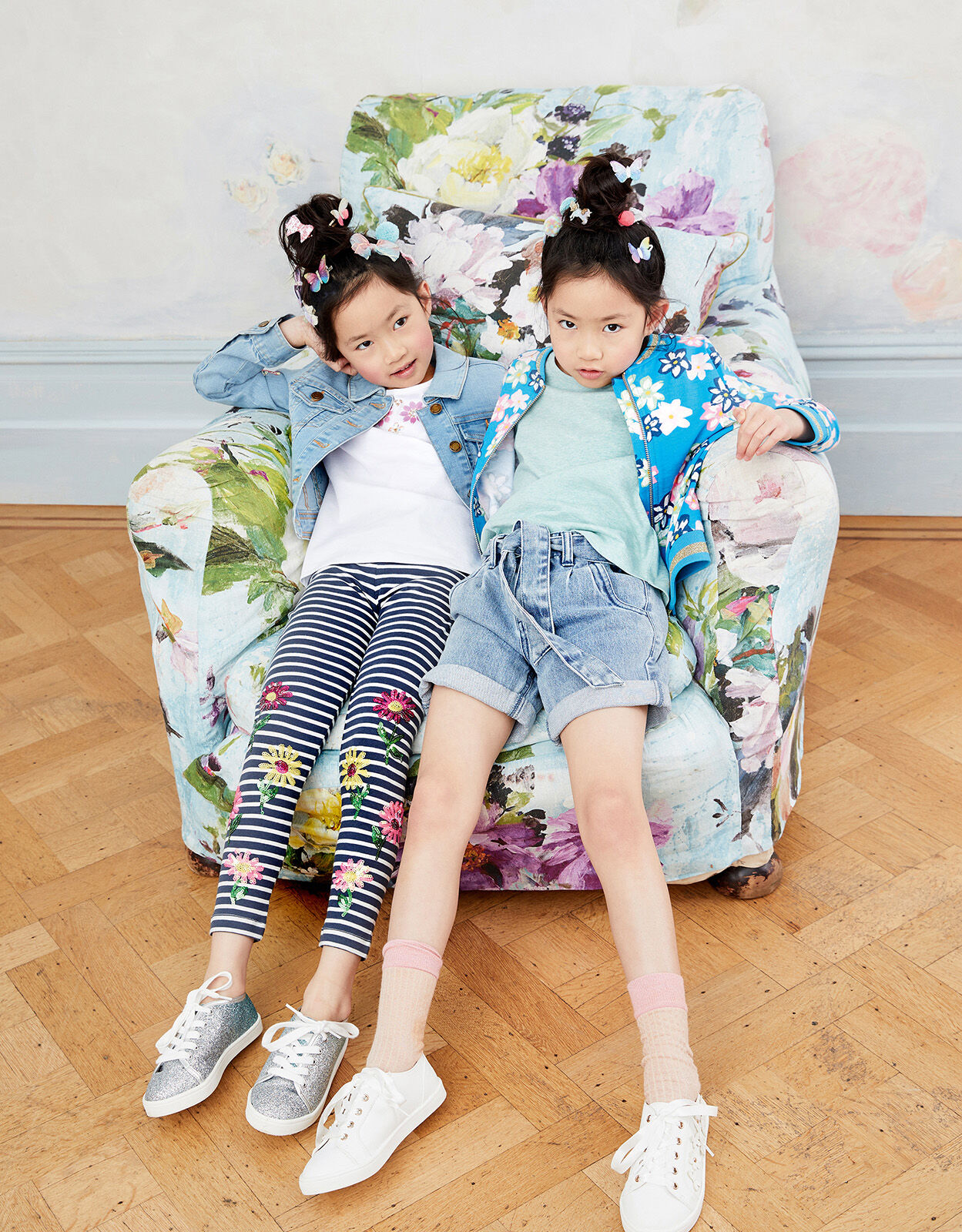 Sequin Stripe Flower Leggings Blue