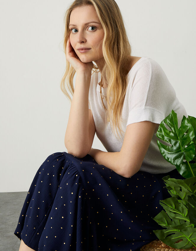Tiered Foil Print Skirt, Blue (NAVY), large