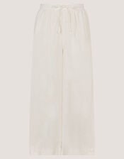 Maisie Linen Blend Cropped Wide Leg Trousers, White (WHITE), large