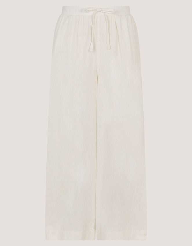 Maisie Linen Blend Cropped Wide Leg Trousers, White (WHITE), large