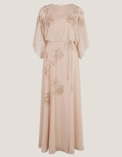 Skyla Floral Embellished Maxi Wrap Dress, Nude (NUDE), large