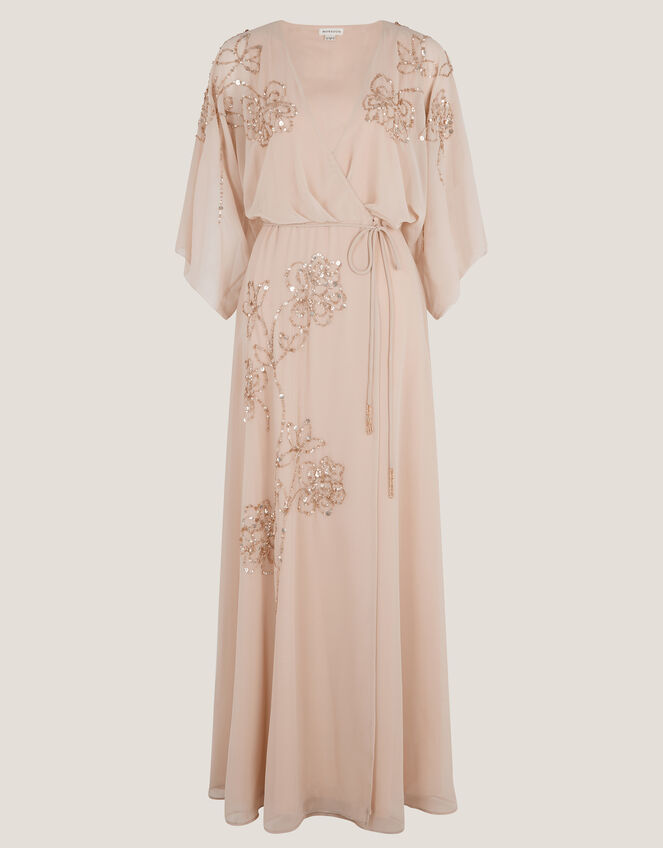 Skyla Floral Embellished Maxi Wrap Dress, Nude (NUDE), large