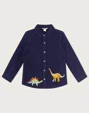 Embroidered Dinosaur Cord Shirt, Blue (NAVY), large