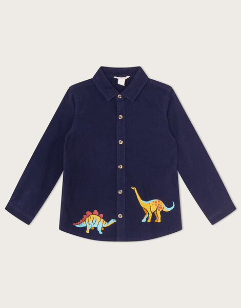 Embroidered Dinosaur Cord Shirt Blue, Blue (NAVY), large