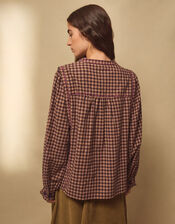 East Freya Embroidered Check Blouse, Brown (BROWN), large