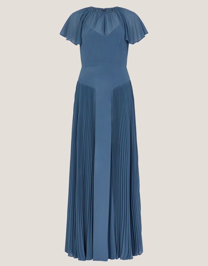 Madison Flutter Sleeve Pleated Bridesmaid Dress, Blue (PETROL), large