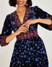 Floral Heritage Border Print Midi Dress, Blue (NAVY), large