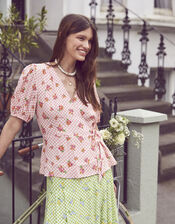 Gabriella Gingham Floral Wrap Top, Pink (PINK), large