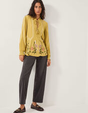Heidi Floral Embroidered Tassel Blouse, Green (CHARTREUSE), large