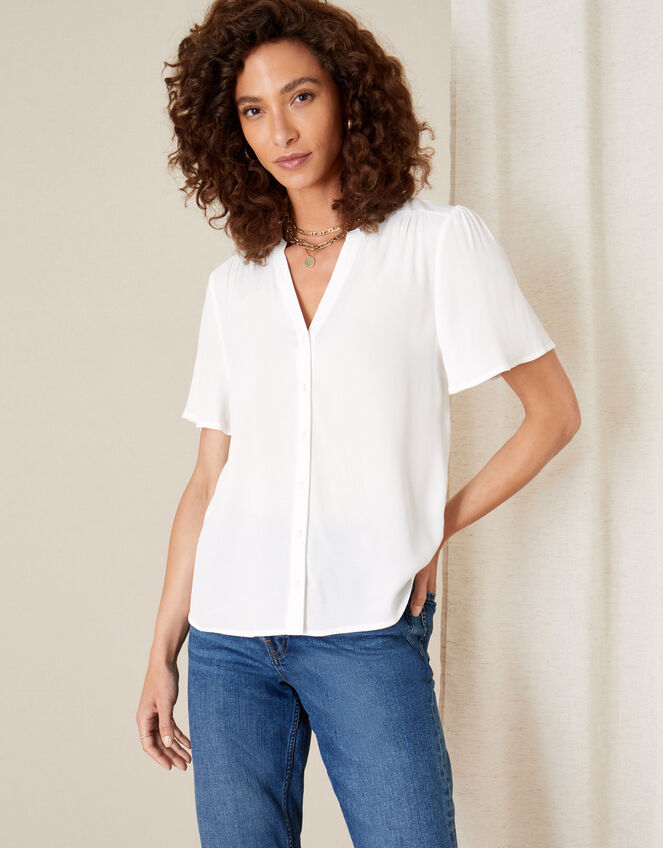 Frill Sleeve Top with LENZING™ ECOVERO™, Ivory (IVORY), large