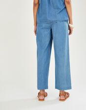 Denim Pull On Crop Trousers in Sustainable Cotton, Blue (BLUE), large