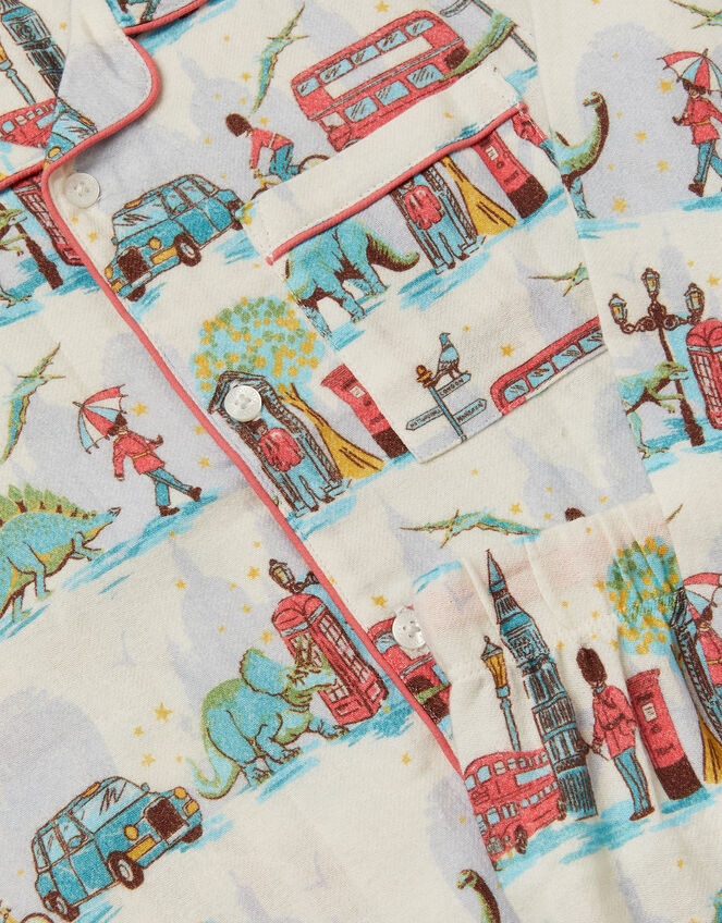 Dinosaur London Print Long Pyjamas Set, Ivory (IVORY), large