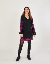 Christina Embroidered Tunic Dress, Black (BLACK), large
