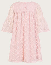 Floral Embroidered Flute Sleeve Dress, Pink (PINK), large